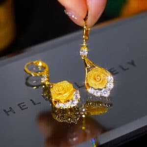 Rose Flower Diamond Earrings for Women